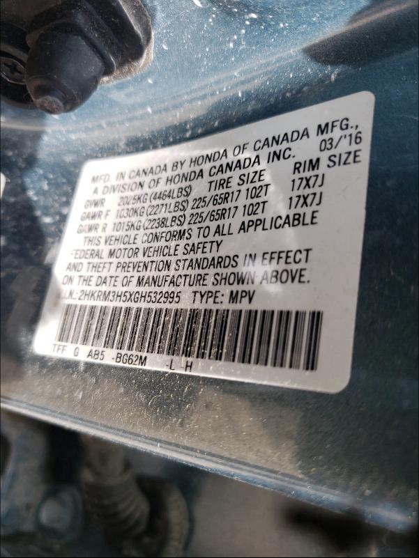 Photo 9 VIN: 2HKRM3H5XGH532995 - HONDA CR-V EX 