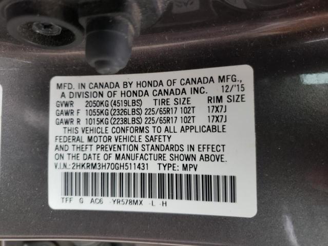 Photo 9 VIN: 2HKRM3H70GH511431 - HONDA CR-V EXL 