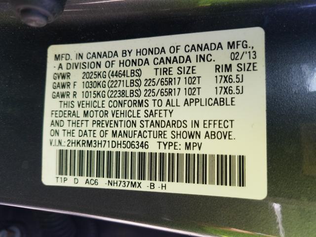 Photo 9 VIN: 2HKRM3H71DH506346 - HONDA CR-V EXL 