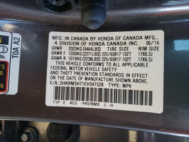 Photo 9 VIN: 2HKRM3H71EH547528 - HONDA CR-V EXL 