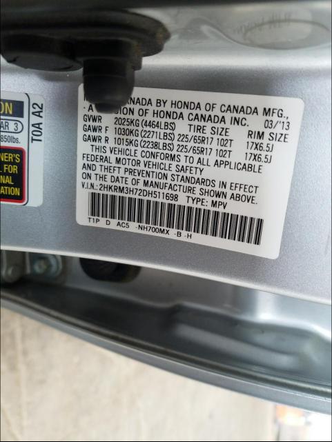 Photo 9 VIN: 2HKRM3H72DH511698 - HONDA CR-V EXL 