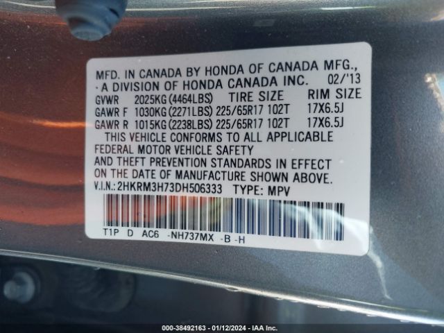 Photo 8 VIN: 2HKRM3H73DH506333 - HONDA CR-V 