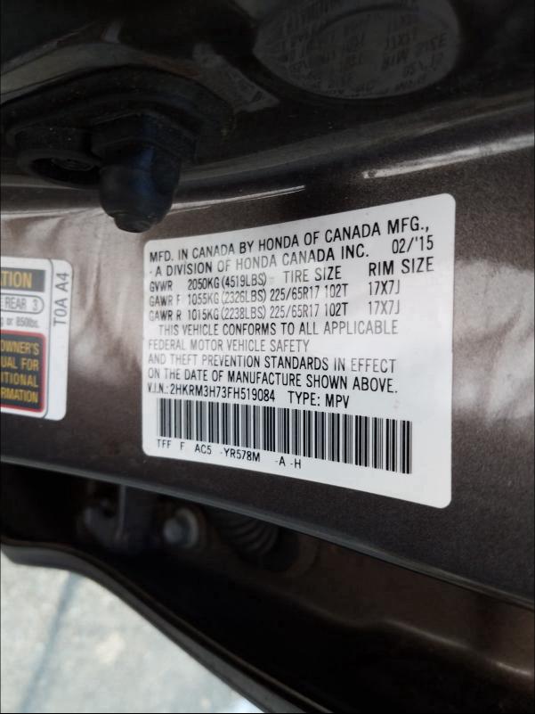 Photo 9 VIN: 2HKRM3H73FH519084 - HONDA CR-V EXL 