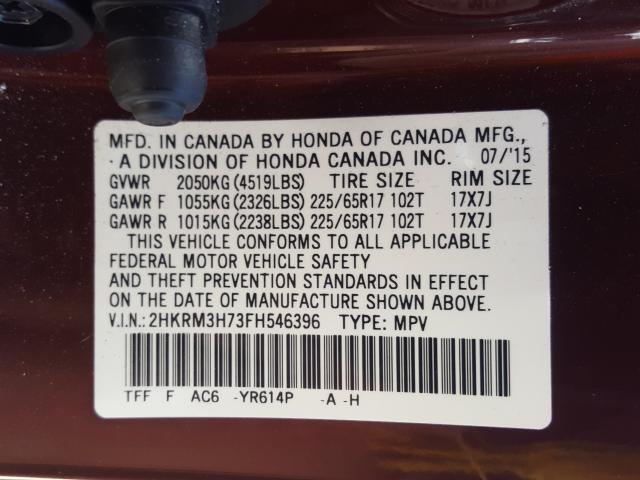 Photo 9 VIN: 2HKRM3H73FH546396 - HONDA CR-V EXL 