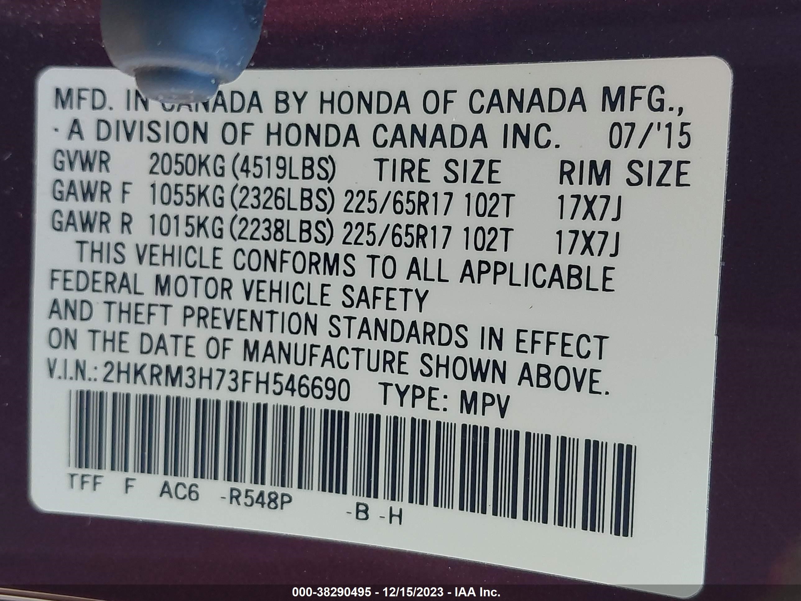 Photo 8 VIN: 2HKRM3H73FH546690 - HONDA CR-V 