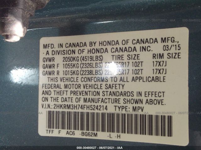 Photo 8 VIN: 2HKRM3H74FH524214 - HONDA CR-V 