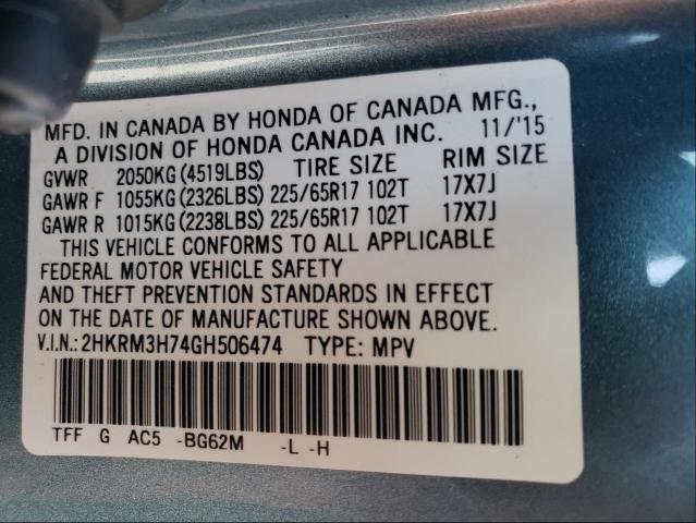 Photo 9 VIN: 2HKRM3H74GH506474 - HONDA CR-V EXL 