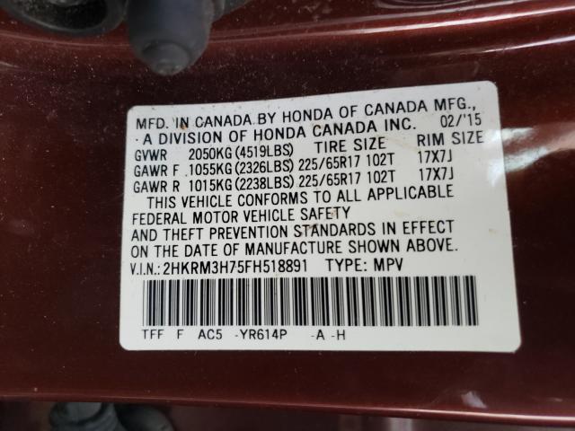 Photo 9 VIN: 2HKRM3H75FH518891 - HONDA CR-V EXL 