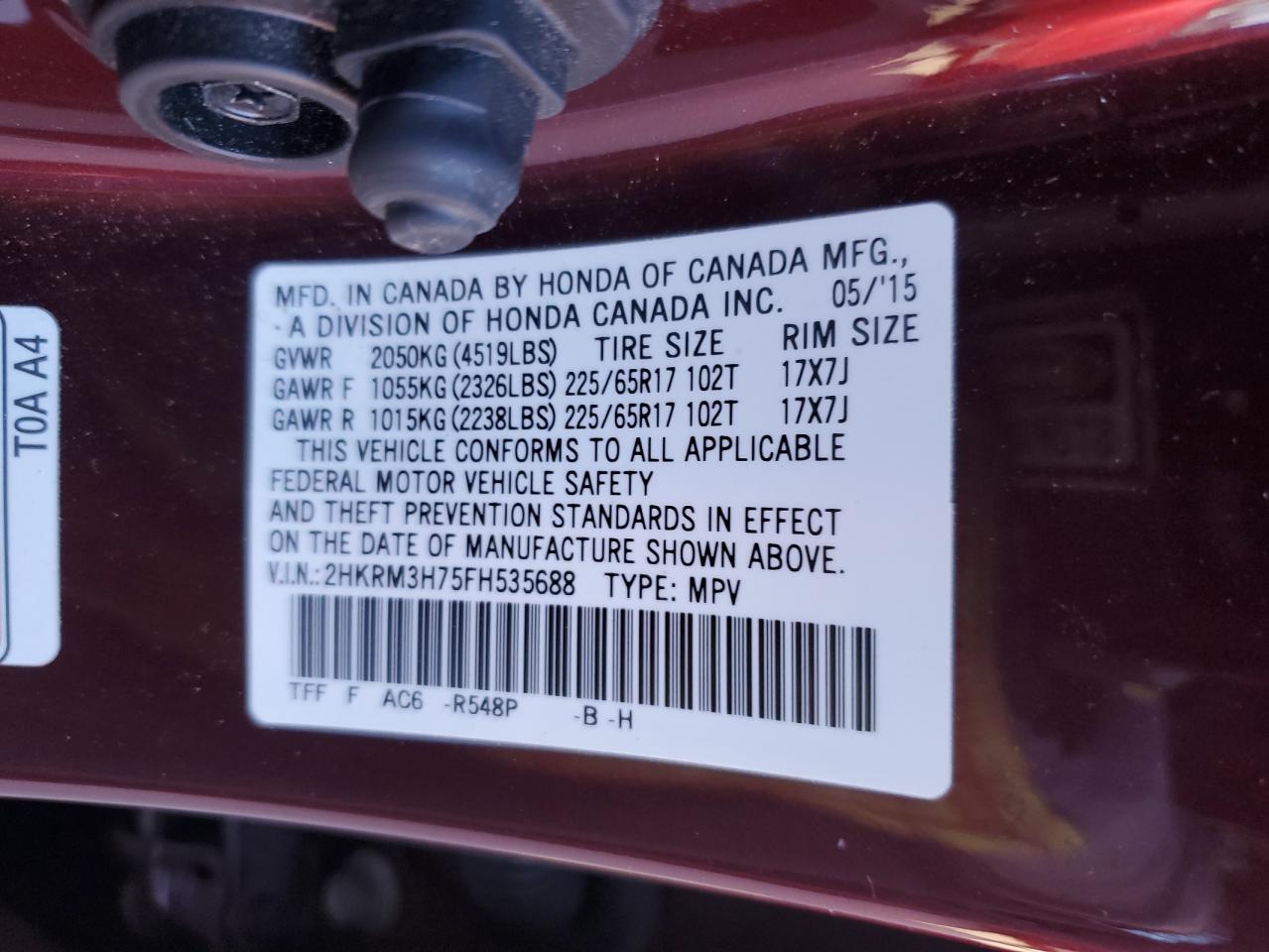 Photo 11 VIN: 2HKRM3H75FH535688 - HONDA CR-V 