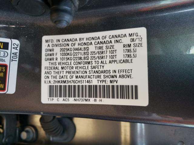 Photo 9 VIN: 2HKRM3H76CH511461 - HONDA CR-V EXL 