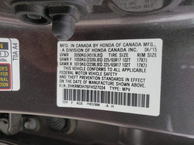 Photo 9 VIN: 2HKRM3H76FH527034 - HONDA CR-V EXL 