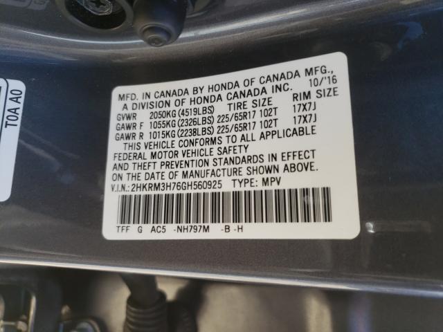 Photo 9 VIN: 2HKRM3H76GH560925 - HONDA CR-V EXL 