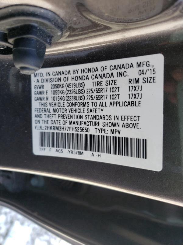 Photo 9 VIN: 2HKRM3H77FH525650 - HONDA CR-V 