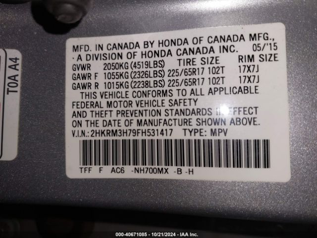 Photo 8 VIN: 2HKRM3H79FH531417 - HONDA CR-V 