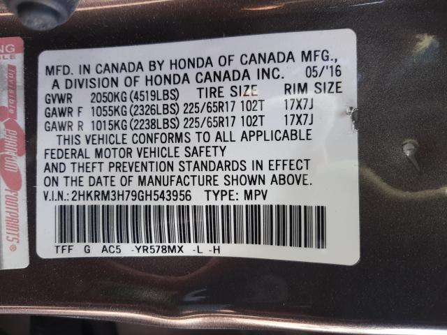 Photo 9 VIN: 2HKRM3H79GH543956 - HONDA CR-V EXL 