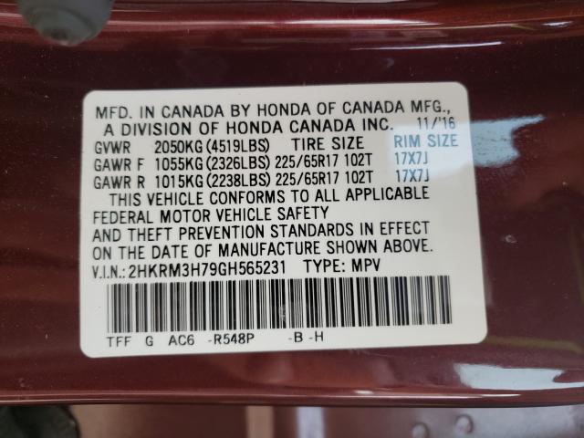 Photo 9 VIN: 2HKRM3H79GH565231 - HONDA CR-V EXL 