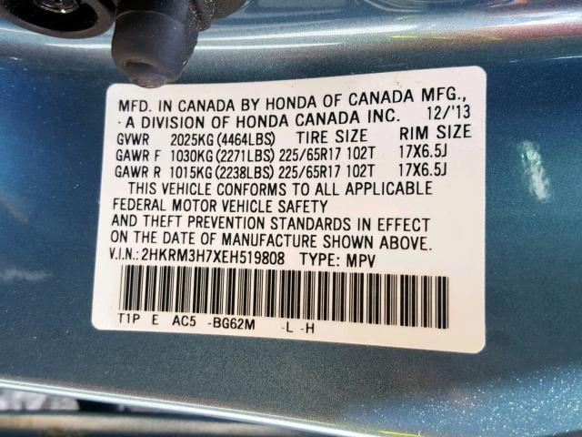 Photo 9 VIN: 2HKRM3H7XEH519808 - HONDA CR-V EXL 