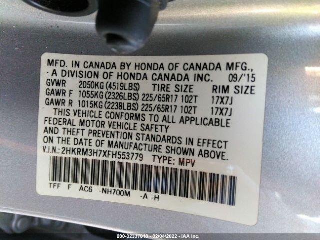 Photo 8 VIN: 2HKRM3H7XFH553779 - HONDA CR-V 