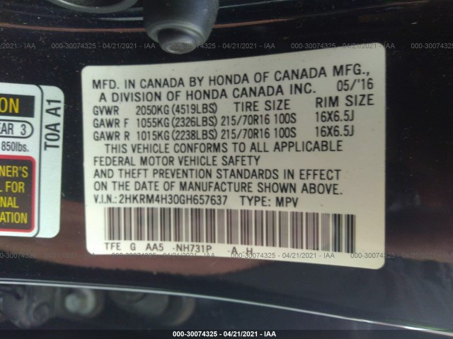 Photo 8 VIN: 2HKRM4H30GH657637 - HONDA CR-V 