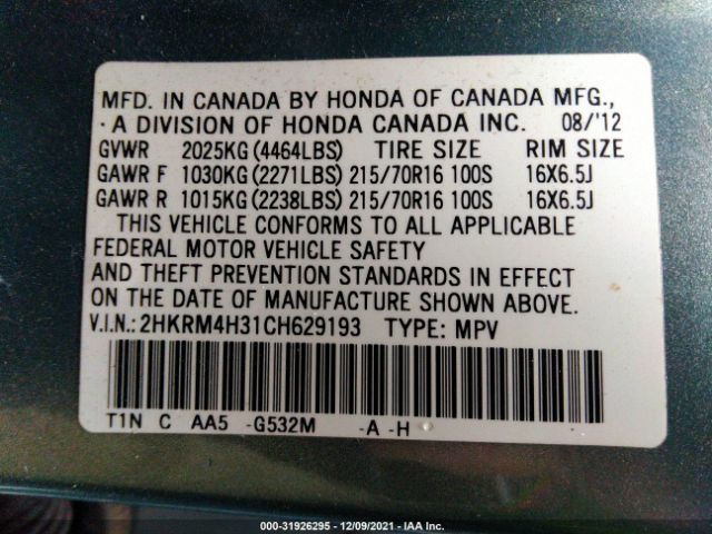 Photo 8 VIN: 2HKRM4H31CH629193 - HONDA CR-V 