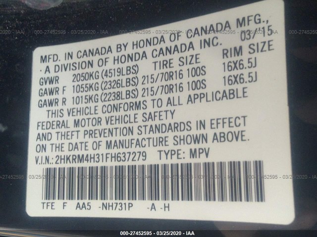 Photo 8 VIN: 2HKRM4H31FH637279 - HONDA CR-V 