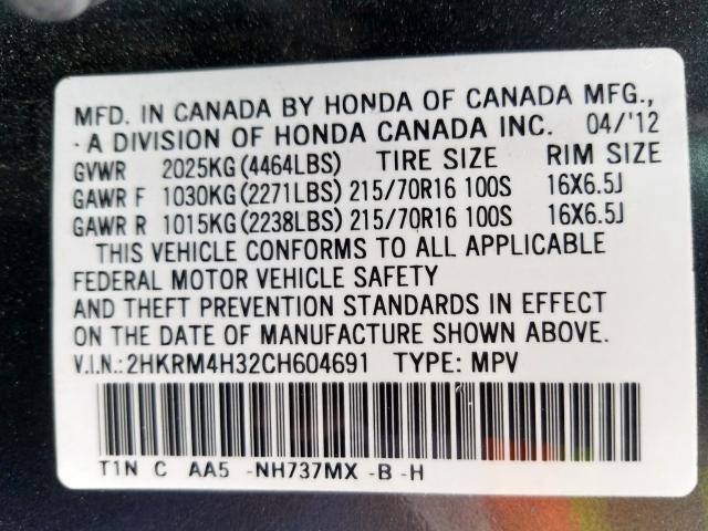 Photo 9 VIN: 2HKRM4H32CH604691 - HONDA CR-V LX 