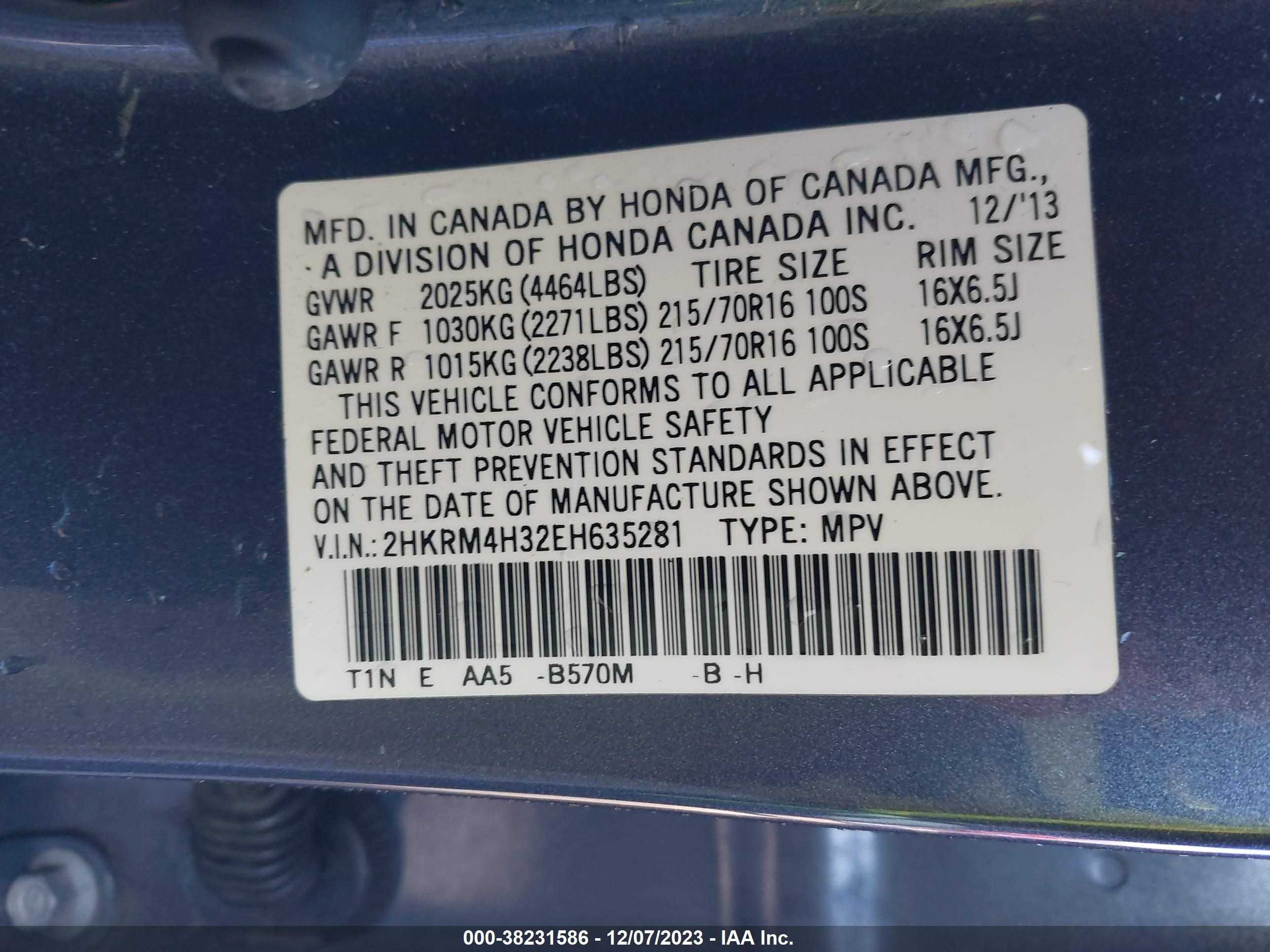 Photo 8 VIN: 2HKRM4H32EH635281 - HONDA CR-V 