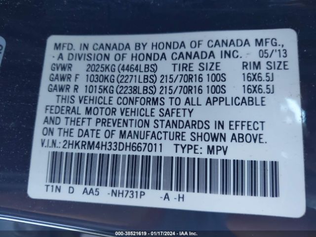 Photo 8 VIN: 2HKRM4H33DH667011 - HONDA CR-V 