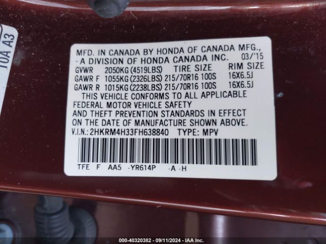 Photo 8 VIN: 2HKRM4H33FH638840 - HONDA CR-V 