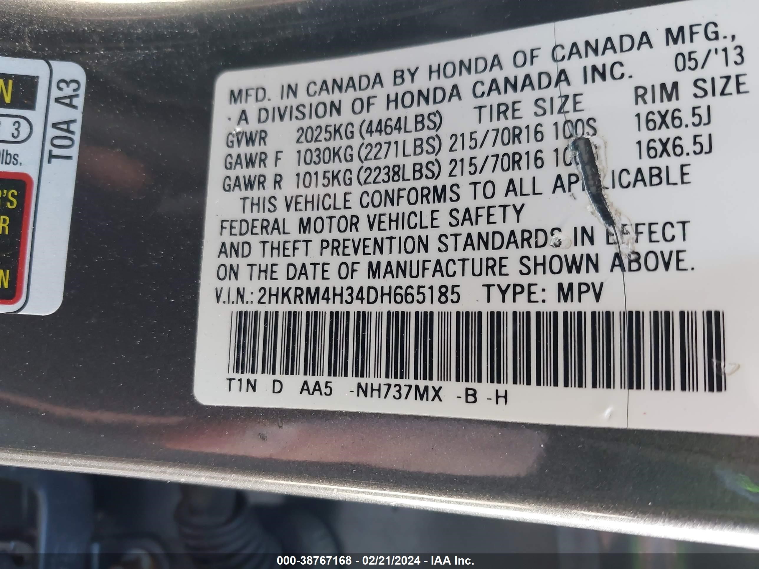 Photo 8 VIN: 2HKRM4H34DH665185 - HONDA CR-V 