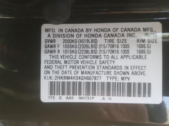 Photo 9 VIN: 2HKRM4H34GH667877 - HONDA CR-V LX 