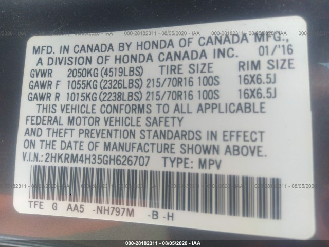 Photo 8 VIN: 2HKRM4H35GH626707 - HONDA CR-V 