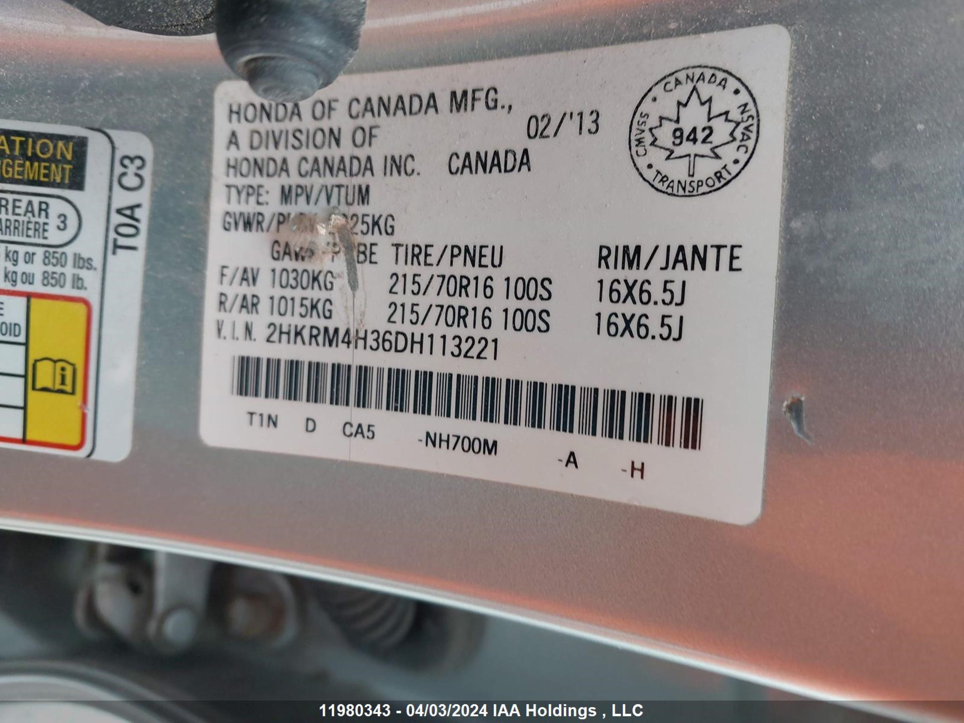 Photo 8 VIN: 2HKRM4H36DH113221 - HONDA CR-V 