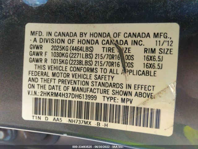 Photo 8 VIN: 2HKRM4H37DH613999 - HONDA CR-V 