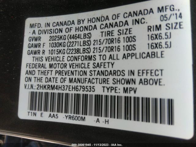 Photo 8 VIN: 2HKRM4H37EH679535 - HONDA CR-V 