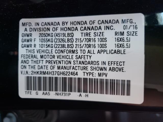 Photo 9 VIN: 2HKRM4H37GH622464 - HONDA CR-V LX 