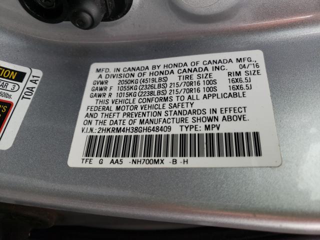 Photo 9 VIN: 2HKRM4H38GH648409 - HONDA CR-V LX 