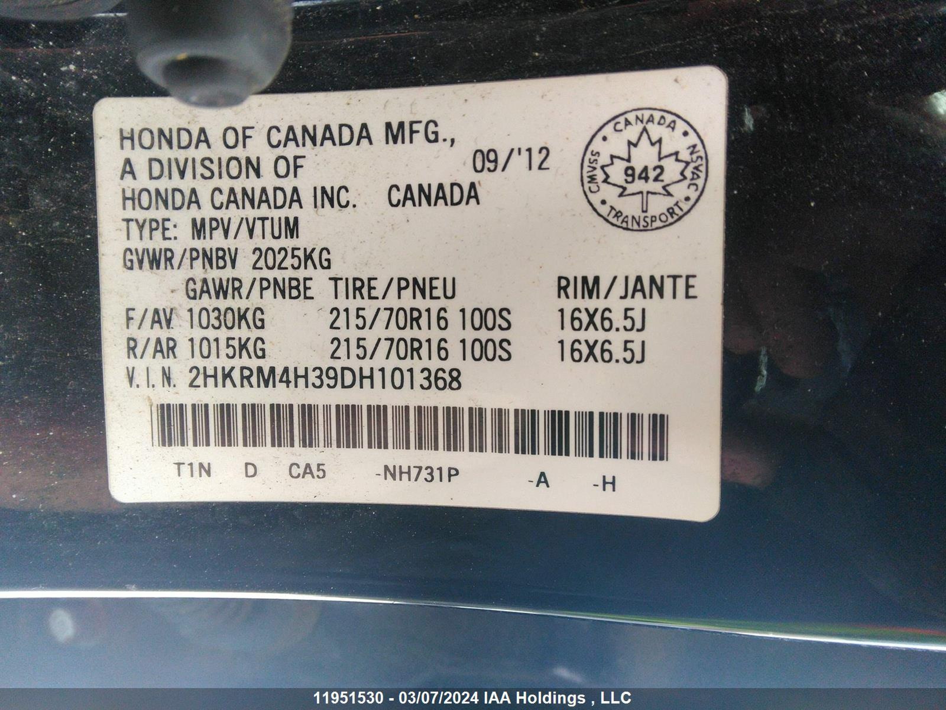 Photo 8 VIN: 2HKRM4H39DH101368 - HONDA CR-V 