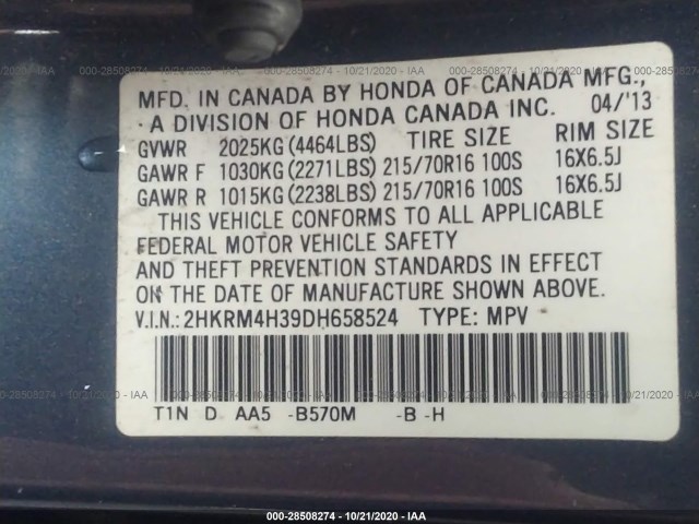 Photo 8 VIN: 2HKRM4H39DH658524 - HONDA CR-V 