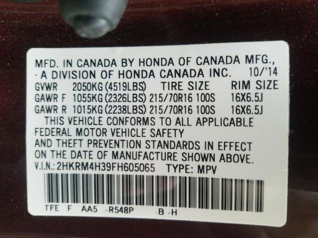 Photo 9 VIN: 2HKRM4H39FH605065 - HONDA CR-V LX 