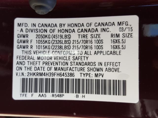 Photo 9 VIN: 2HKRM4H39FH645386 - HONDA CR-V LX 