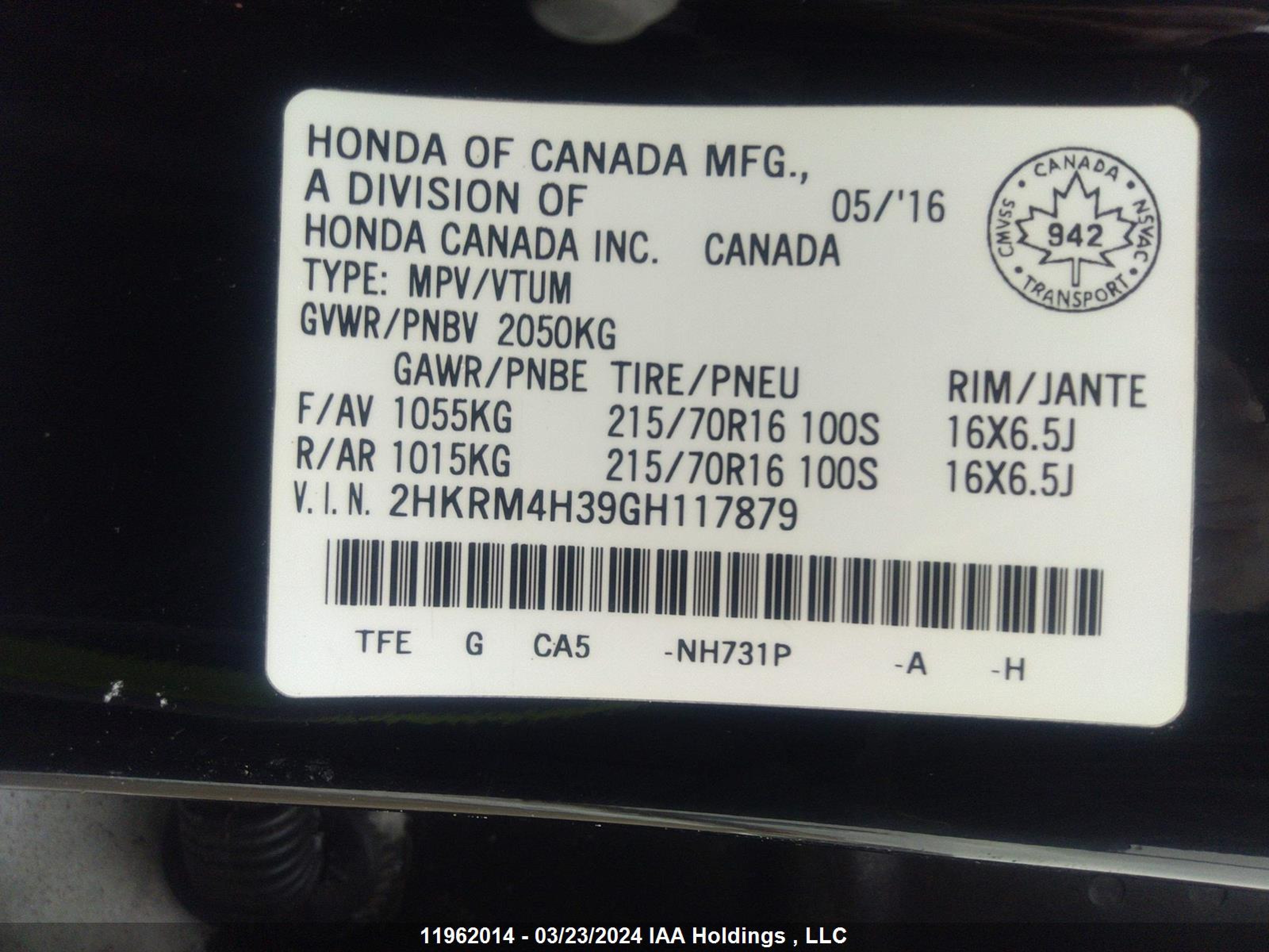 Photo 8 VIN: 2HKRM4H39GH117879 - HONDA CR-V 