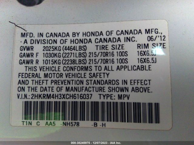 Photo 8 VIN: 2HKRM4H3XCH616037 - HONDA CR-V 