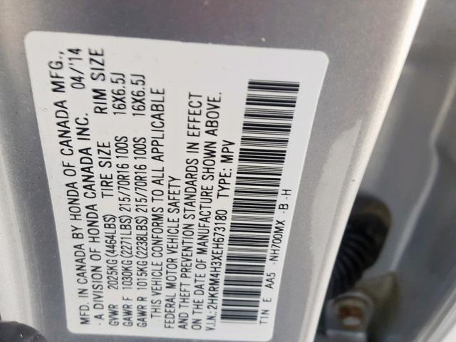 Photo 9 VIN: 2HKRM4H3XEH673180 - HONDA CR-V LX 