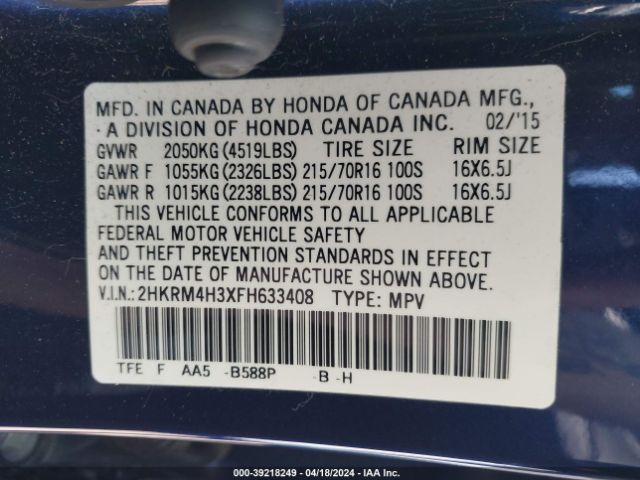 Photo 8 VIN: 2HKRM4H3XFH633408 - HONDA CR-V 