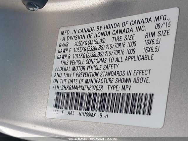 Photo 8 VIN: 2HKRM4H3XFH697058 - HONDA CR-V 