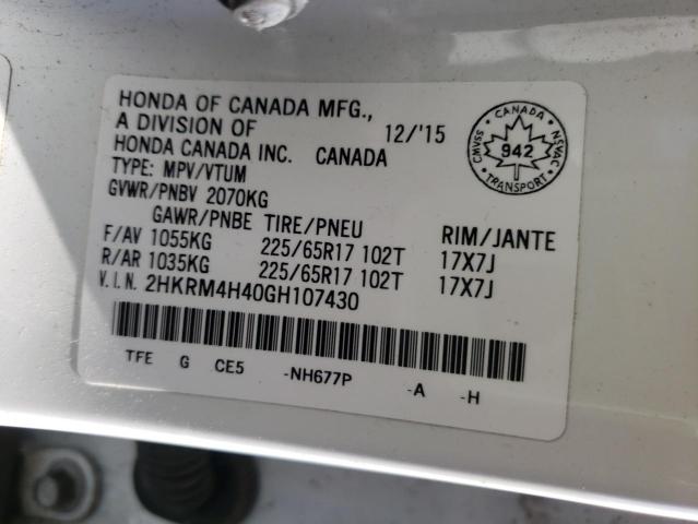 Photo 9 VIN: 2HKRM4H40GH107430 - HONDA CR-V SE 