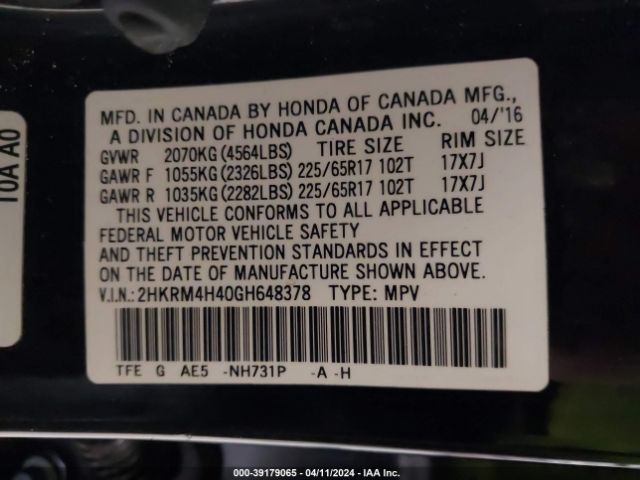 Photo 8 VIN: 2HKRM4H40GH648378 - HONDA CR-V 