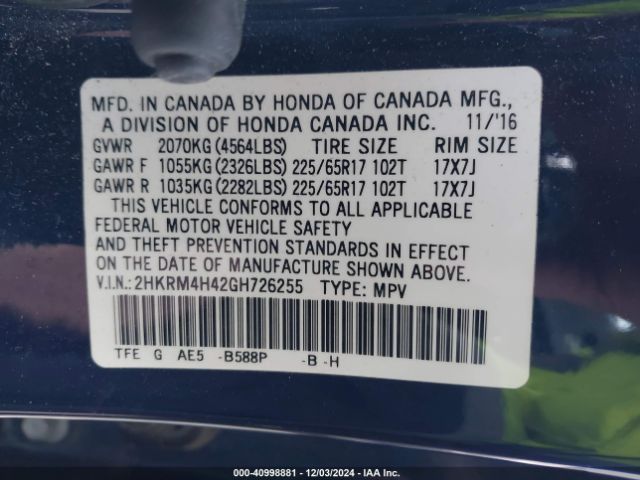 Photo 8 VIN: 2HKRM4H42GH726255 - HONDA CR-V 