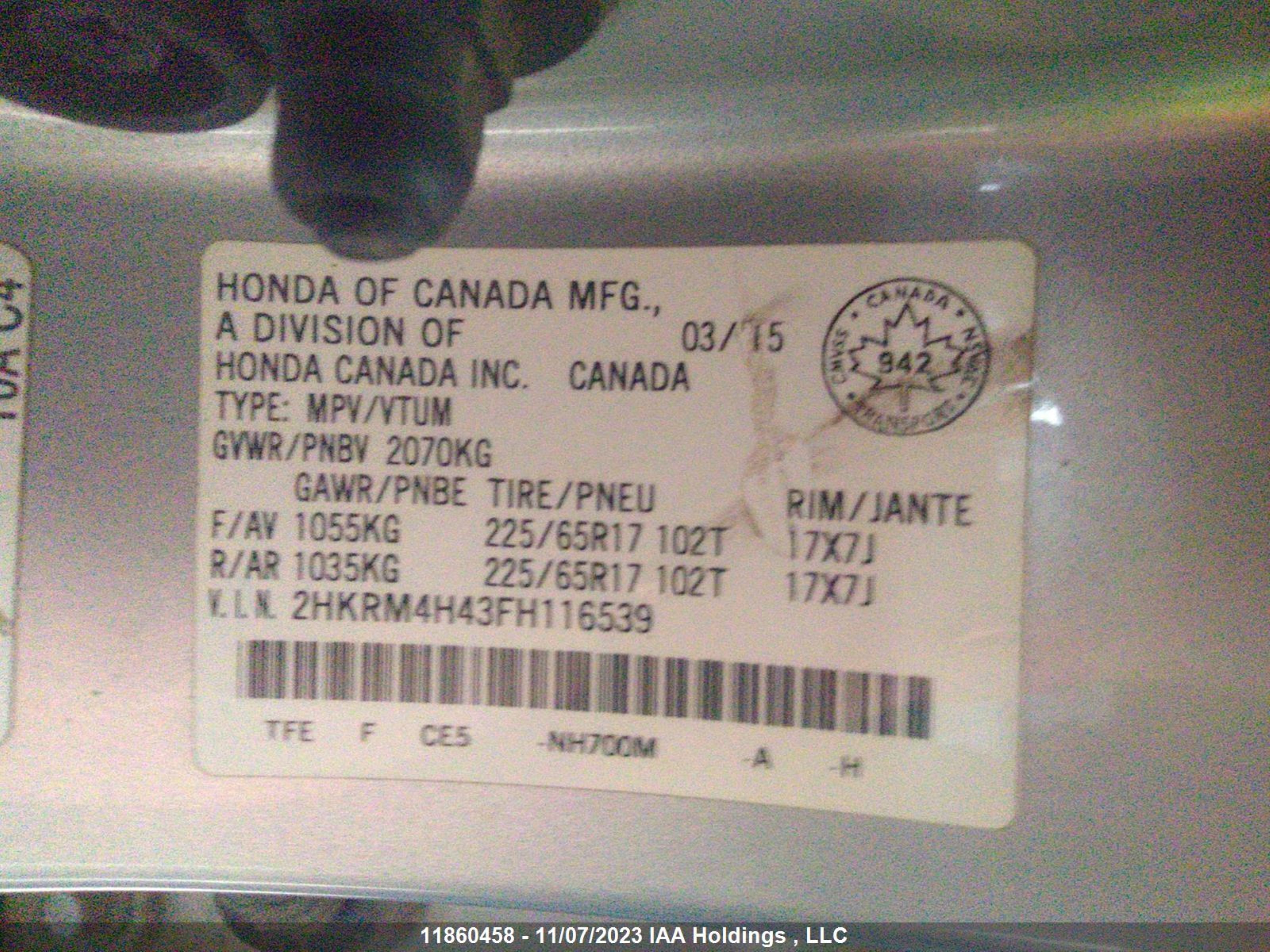 Photo 8 VIN: 2HKRM4H43FH116539 - HONDA CR-V 